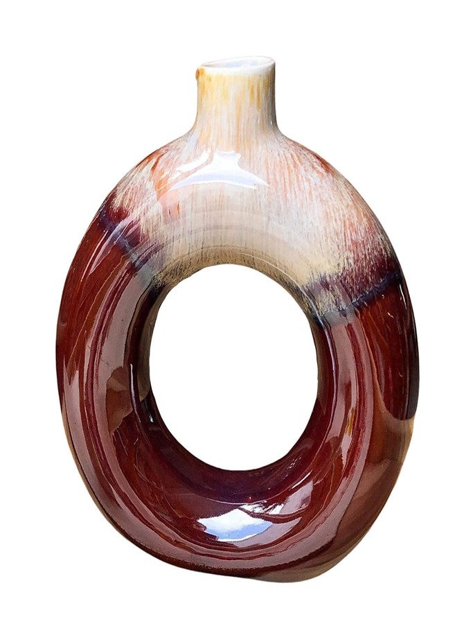 كافيين مزهرية زهور سيراميكية مصنوعة يدوياً على شكل دونات باللونين البني والكريمي، مناسبة لتزيين المنزل (مجموعة من قطعة واحدة) - Image 3